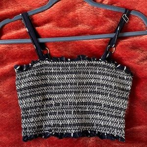 Navy blue and white ruched crop top